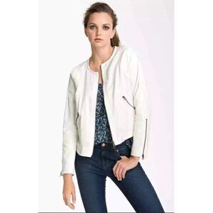 TRUTH AND‎ PRIDE Jacket  Silk & Leather Ivory  Moto Biker L  Sexy